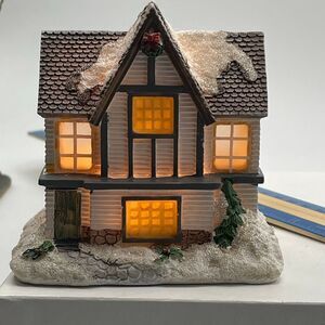 Brinns Scrooge & Marley House with light 1987 Dickens Christmas Village.